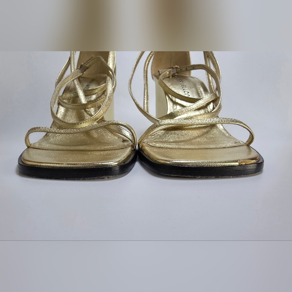 Tamara Mellon Nappa Metallic Gold Strappy Wedge Heels Size 40.5 - Picture 6 of 16